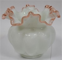 Fenton Rose Crest Melon White Vase 5.5"