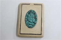 A Mirror Compact Case w Turquoise Inlaid