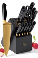 14 PC Gold Knife Set with Block and Sharpener