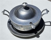 VINTAGE PEWTER SOUP TUREEN WITH LID & PLATE