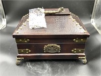 Leather bound decorative chest or trinket box, wit