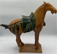 VTG Tang Style Ceramic Glazed War Horse Statue