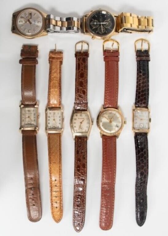 7 Vintage Men's Watches, Bulova & Seiko
