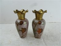 Pair of Vintage India Enameled Brass Vases