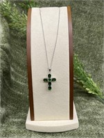 18’’ Sterling Silver Emerald Green Cross Necklace