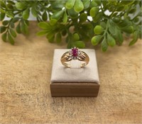 14k Yellow Gold Ruby and Diamond Ring, Size