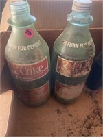 (2) 2 L glass Coca-Cola bottles