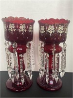 Large Antique Ruby Red Glass Lusters Lustres
