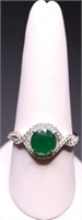 Sterling round cut emerald ring, lab created