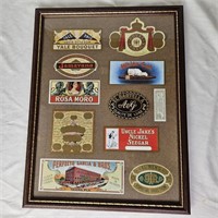 Assorted Cigar Labels Framed 17 x 13