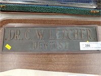 Brass Plaque- Dr. C.W. Leitcher Dentist