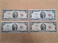 Collection of four 1963 $2 Red Seal US paper