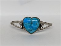 .925 Sterling Silver Turquoise Heart Cuff