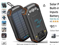 Solar Power Bank 36000mAh,Portable Charger