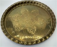 Vintage Embossed Brass Tray 18in W