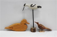 3pc Assorted Wood Carved Bird Figures