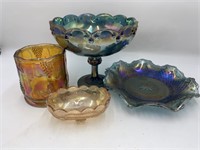 Carnival Glass Pedestal Bowl & Candy Dishes