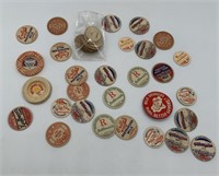 30+ milk caps and a milk pin back button