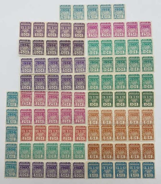 (100) Indiana Intangible Tax Stamps, Unused, In