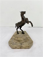 Vtg Metal Rearing Horse on Marble Ashtray