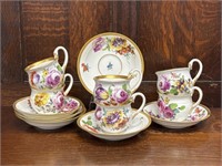 Six Meissen Hand Painted Floral Porcelain Teacups