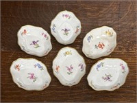Six Meissen Hand Painted Floral Porcelain Dishes