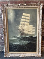 Renato Longanesi Ship Painting, Framed 31.5" x
