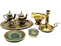 Brass Decorative Tea Set, Brass Candlestick 6.5”,