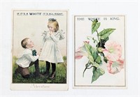 2 White Sewing Machine Advertising Cards