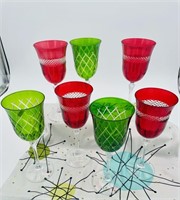 Green & Red Cut Crystal Goblets