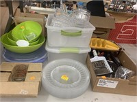 Plastic plates, dishes, bowls. Kitchen utensils
