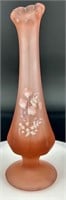 Fenton Pink Satin HP Bud Vase by: V Anderson