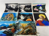 (8) Hand Painted Cloth Asian Landscape & More