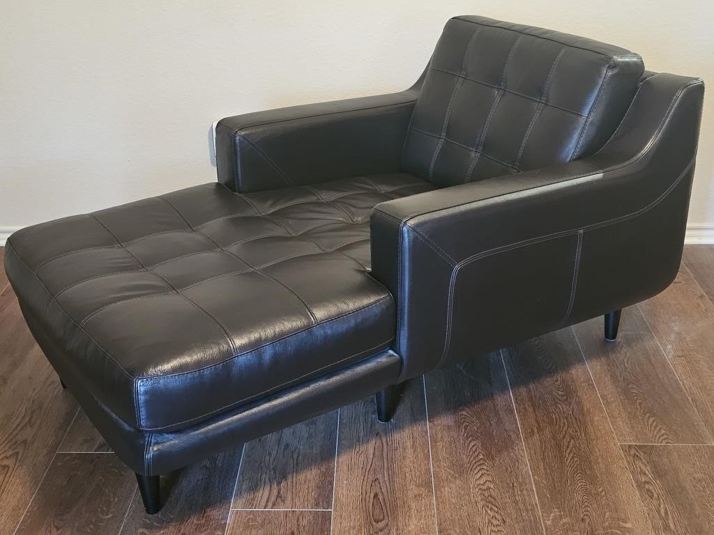 Mid Century Modern Style Black Leather Chaise