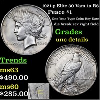 1921-p Elite 30 Vam 1a R6 Peace $1 Grades Unc Deta