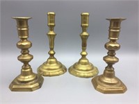 2 set of matching brass candlesticks