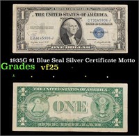 1935G $1 Blue Seal Silver Certificate Grades vf+ M