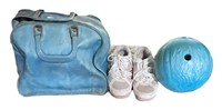 Vintage Turquoise Bowling Ball,Shoes & Bag