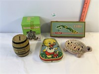 Banks, Trinket Turtle, Tin & Wooden Box