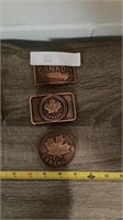 Three Canada Brass Belt Buckles