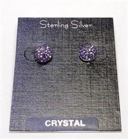 Athra Sterling Purple Crystal Button Earrings