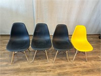 4pc Molded Plastic Side Chairs: Black, Yellow