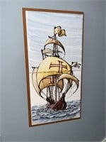Hand Painted Polychrome Portuguese Caravelle Ship