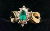 H305 10KT YELLOW GOLD EMERALD AND DIAMOND RING