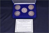 5 Coin Set USD Historic Society Morgan $1 Coins