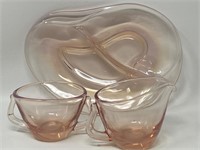 Pink Art Glass Cream & Sugar, Nut Tray