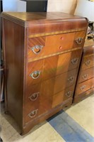Antique art deco waterfall tall chest w/four