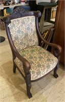 Beautiful antique carved wood parlor chair with
