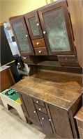 Two piece Hoosier farm cabinet with pie safe-
