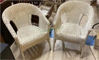 Matching pair of round back wicker arm